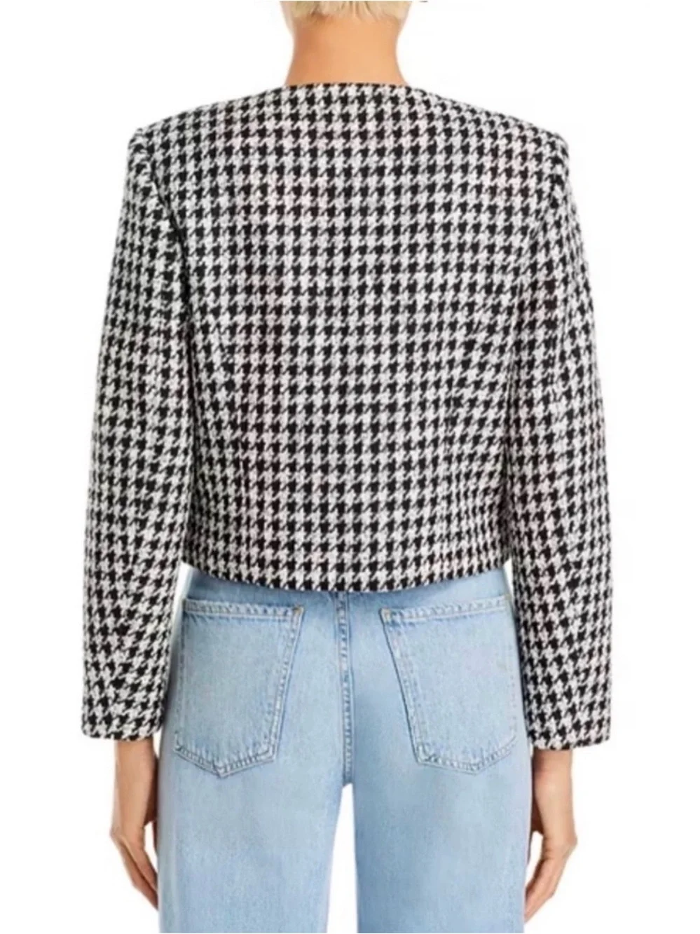 Anine Bing Black & White Houndstooth Cropped Blazer